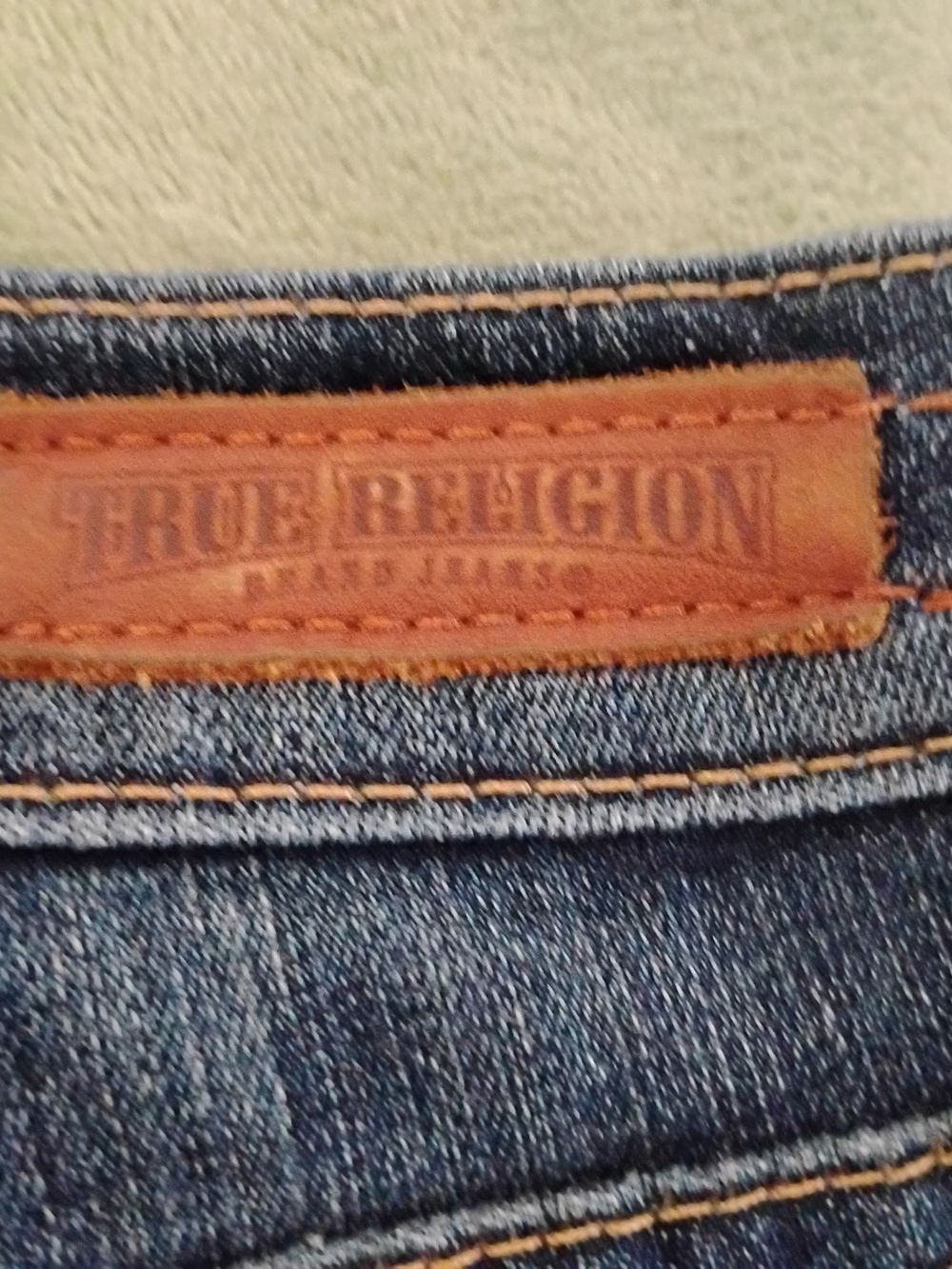 True Religion Denim Jeans - Dark Blue with Brown Leather Patch
